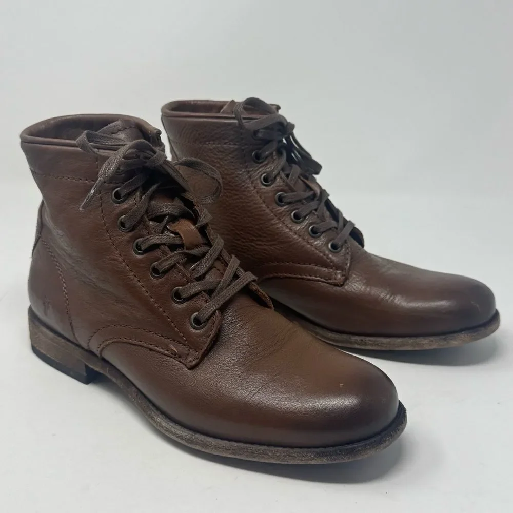 FRYE | Tyler Lace Up Cognac Brown Leather Boots Men’s Size 8